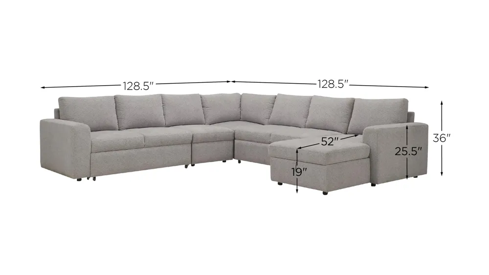 Barry 5-pc. Sectional w/ Pop-Up Sleeper Dimensions