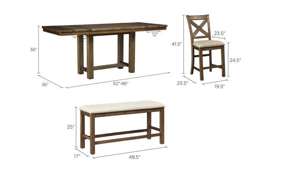 Montana 6-pc. Counter-Height Dining Set w/ Leaves Dimensions