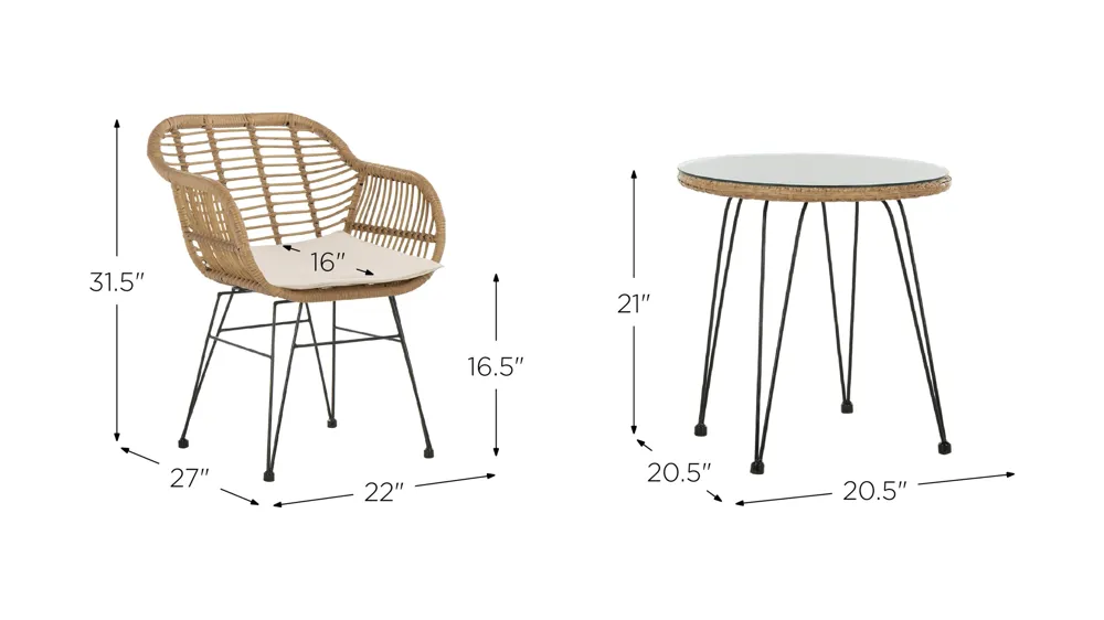 Tandra 3-pc. Patio Set Dimensions