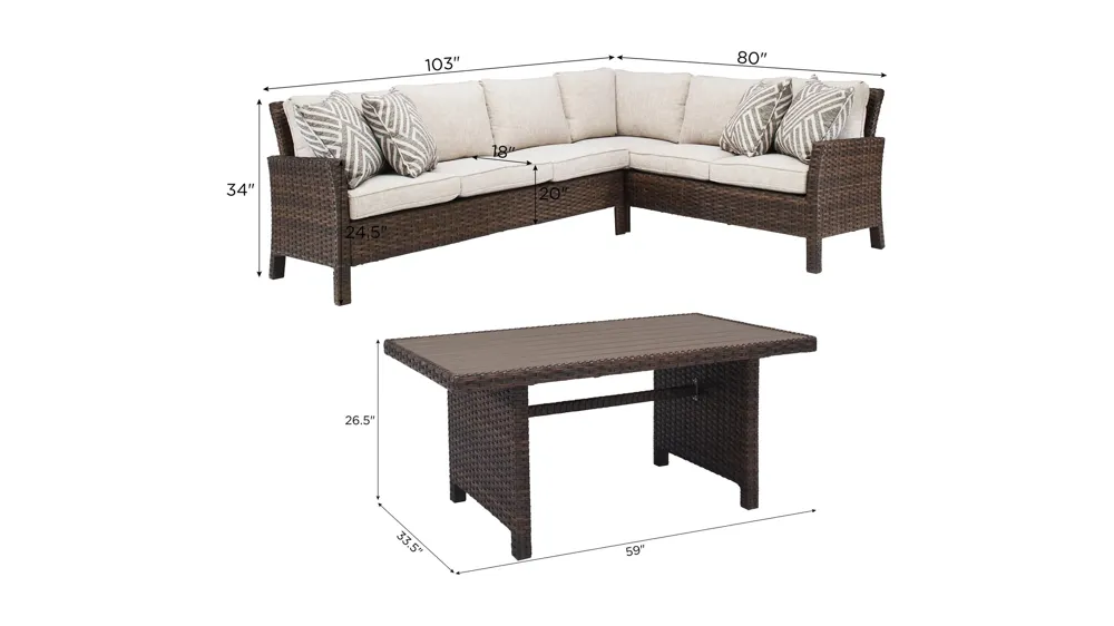 Marin 2-pc. Outdoor Sectional with Table Dimensions
