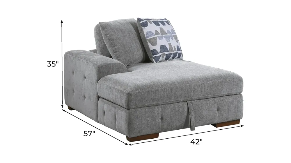 Dolman Left Arm Facing Chaise with Storage Dimensions