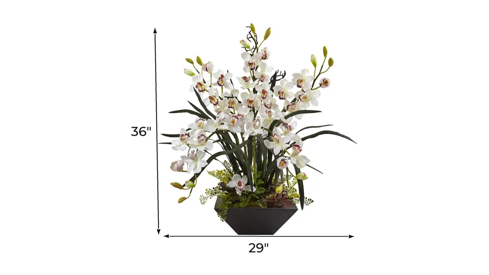 Cymbidium Orchid Silk Arrangement with Black Vase Dimensions