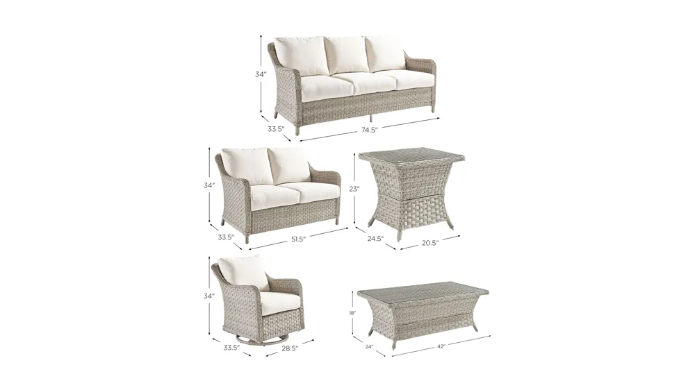 Mayfair 5-Pc Outdoor Living Set Dimensions