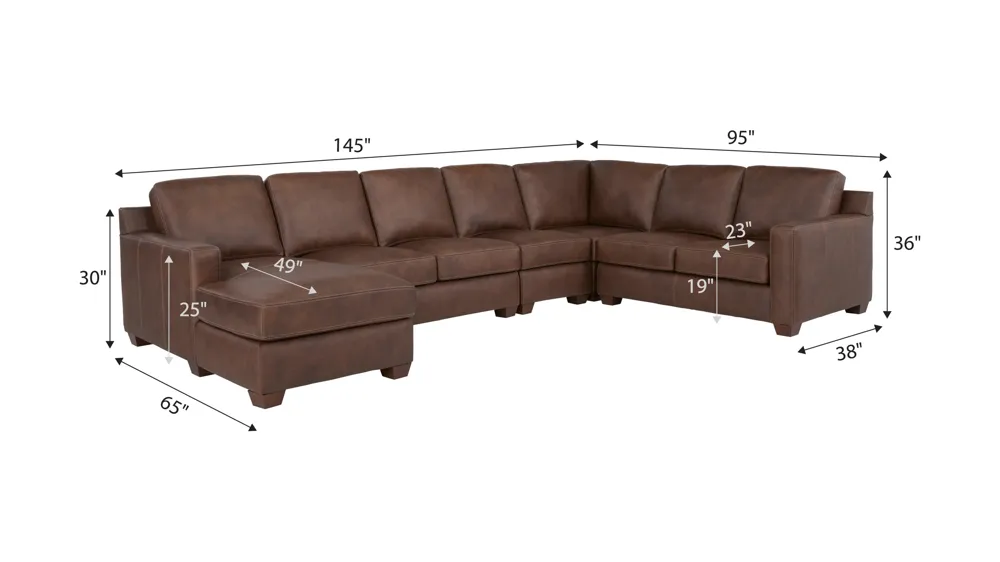 Quinton 5-pc. Leather Sectional Dimensions