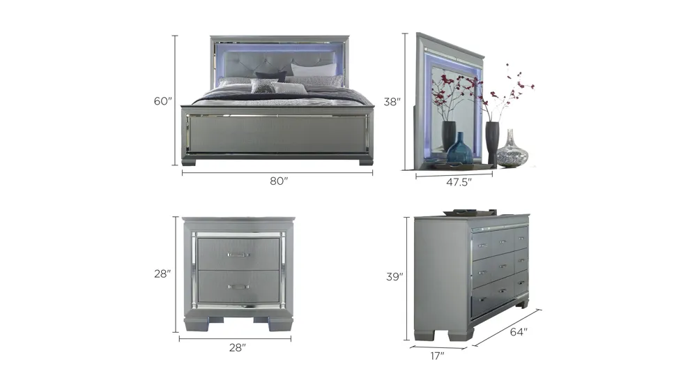 Brambley 4-pc. Bedroom Set w/ LED Lights Dimensions