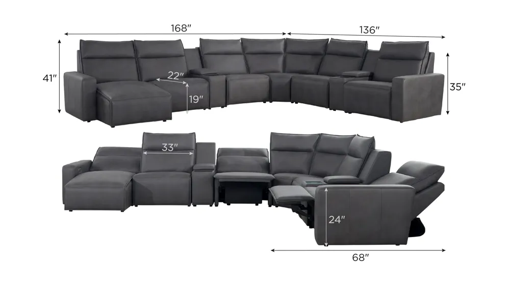 ModularTwo 8-pc. Dual Power Sectional w/ Media Console Dimensions