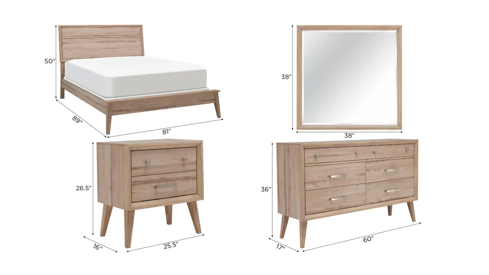 Kai 4-pc Bedroom Set Dimensions