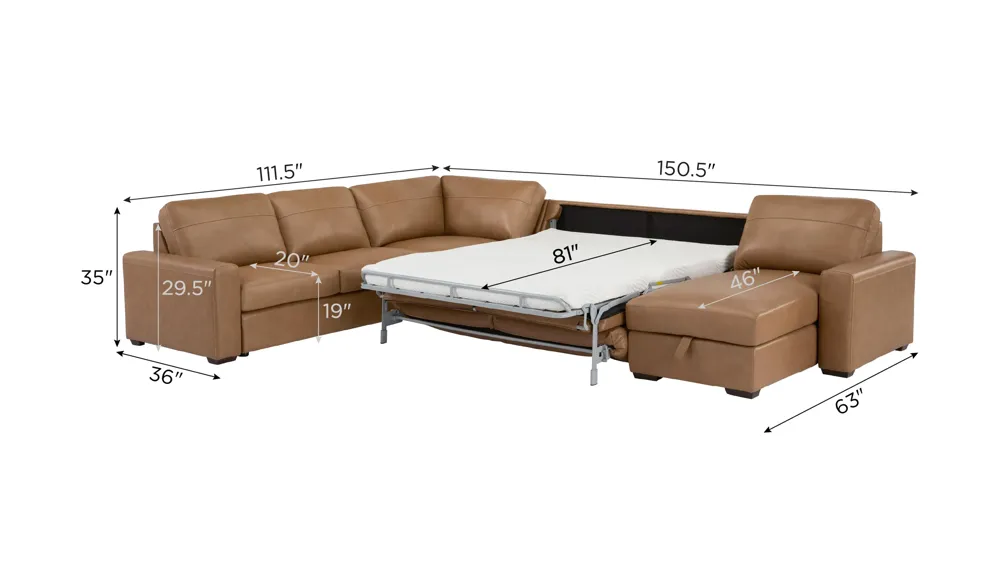 Harley 5-pc. Leather Sectional Dimensions