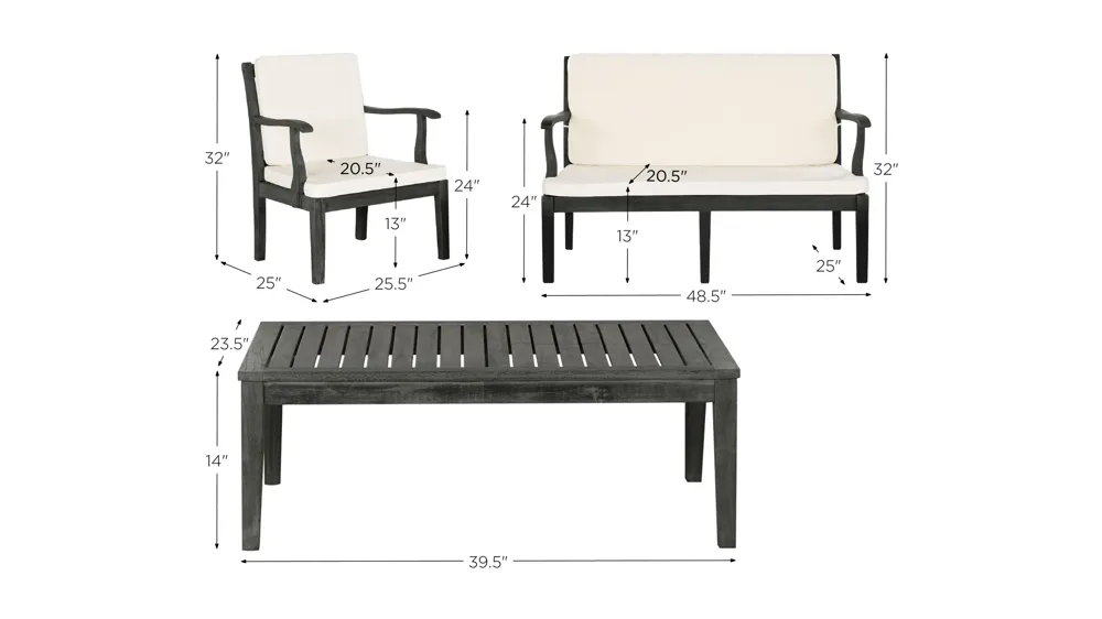 Hilo Mar 4-pc. Patio Set Dimensions