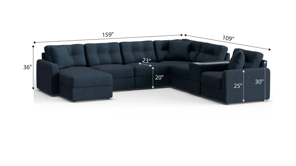 ModularOne 7-pc. Sectional w/One Power Console Dimensions