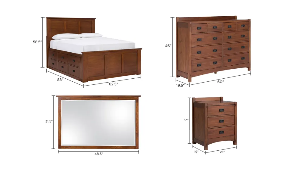 Gulliver 4-pc. Bedroom Set with 6 Drawers Dimensions