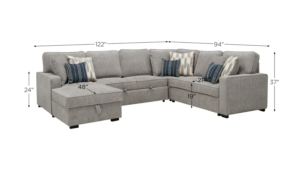 Ryle Chenille 4-pc. Sectional w/ Pop-Up Sleeper Dimensions