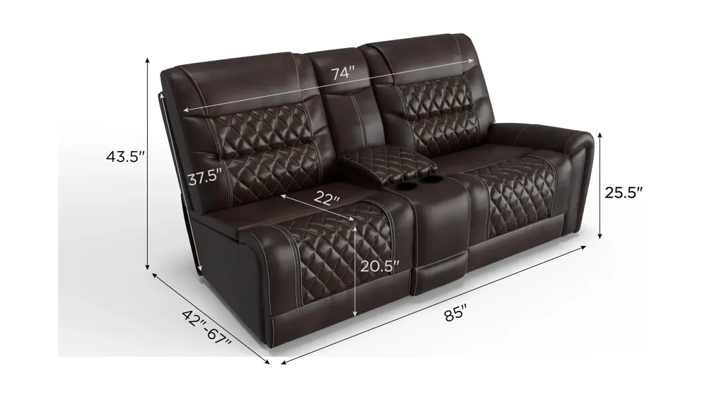 Corrigan Right Arm Facing Reclining Console Loveseat Dimensions