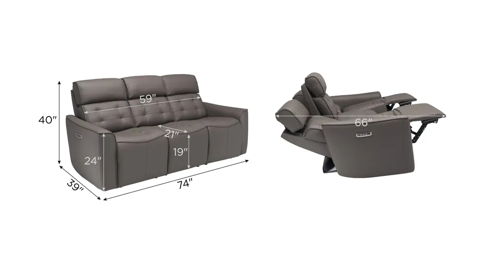 Hanlin Power Sofa w/ Power Headrest, Lumbar and Drop Down Table Dimensions