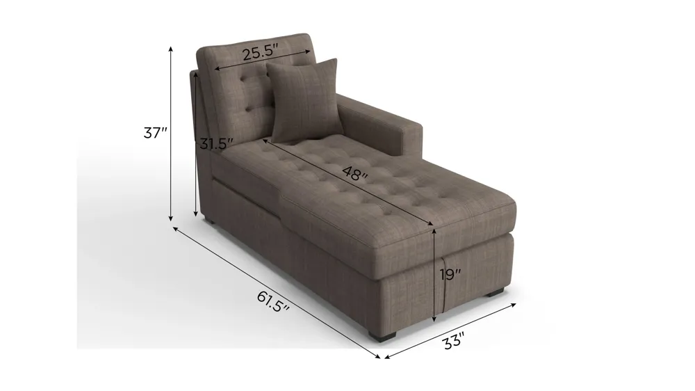 Brynn Right Arm Facing Chaise W/Storage Dimensions