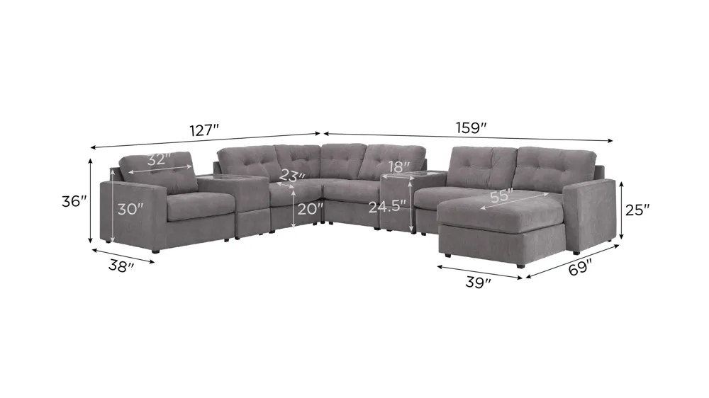 ModularOne 8-pc. Sectional w/Two Power Consoles Dimensions