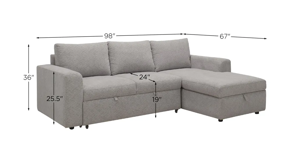 Barry 2-pc. Sofa Chaise w/ Pop-Up Sleeper Dimensions