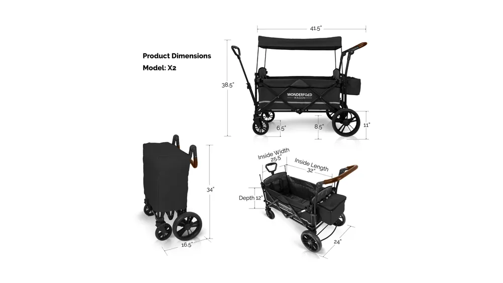 Push and Pull Double Stroller Wagon Dimensions