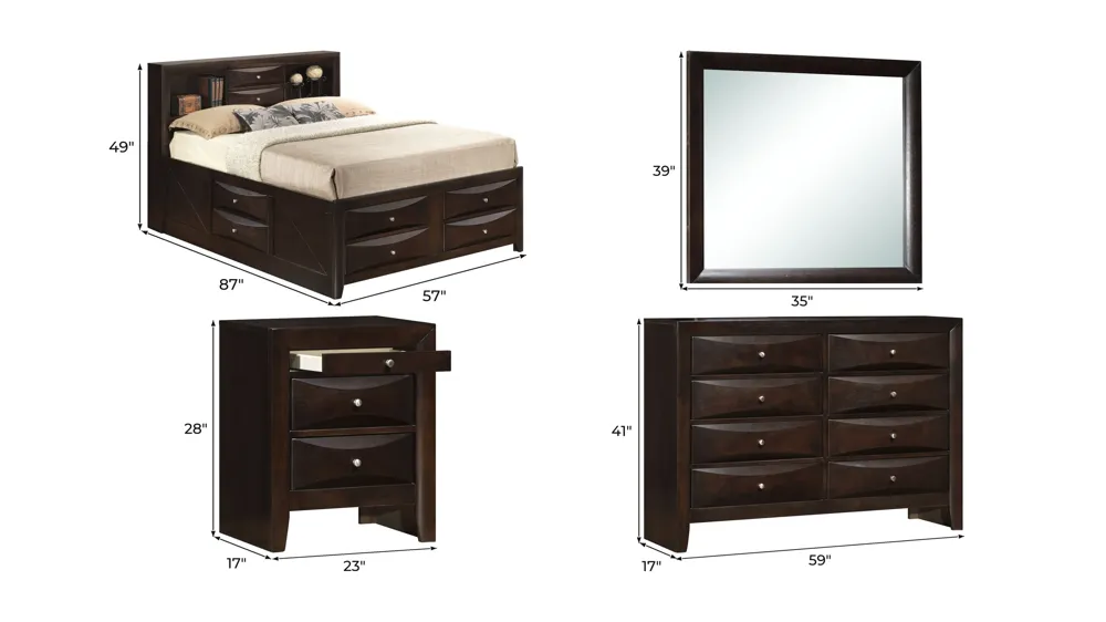 Marilla 4-pc. Captain's Bedroom Set Dimensions