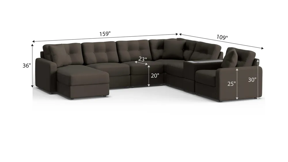 ModularOne 7-pc. Sectional w/One Power Console Dimensions