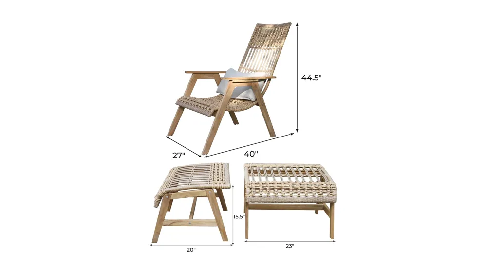 Bohemian 4-pc. Teak Outdoor Lounge Set w/ Ottomans Dimensions