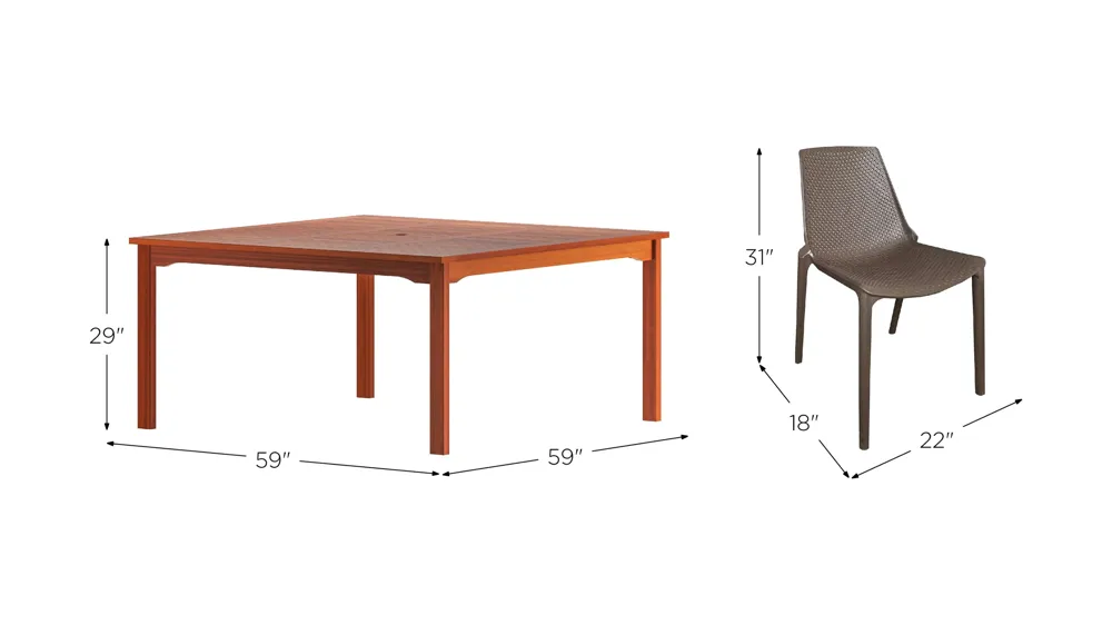 Amazonia 9-pc. Outdoor Square Patio Dining Set Dimensions