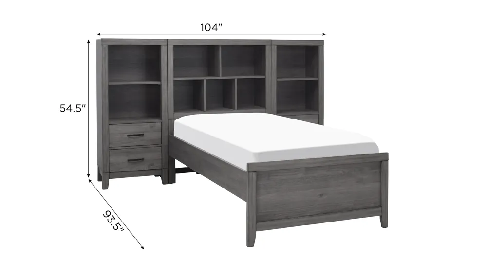Piper Bed w/ 2 Bookshelf Nightstands Dimensions