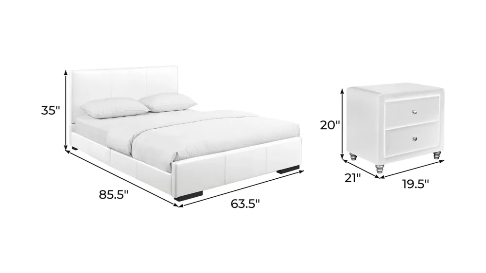 Hindes Platform Bed with 2 Nightstands Dimensions