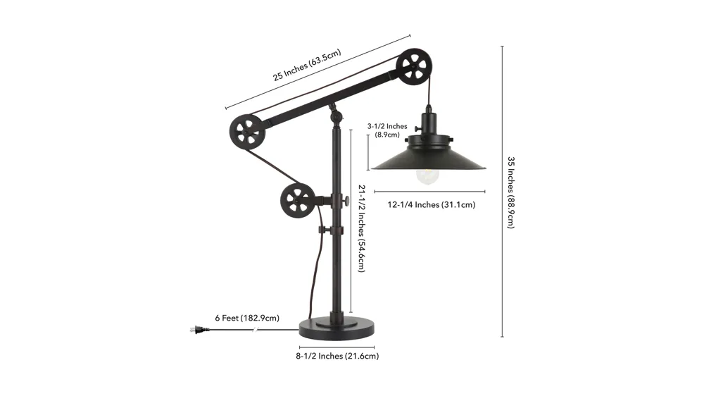 Costas Table Lamp with Pulley System Dimensions