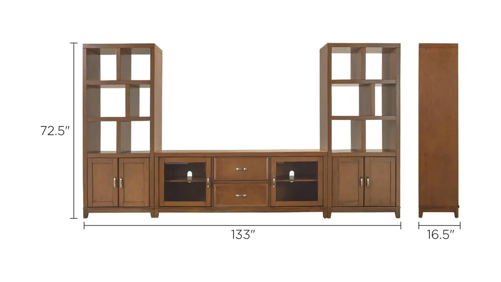 Granthom 3-pc. Wall Unit w/ 72" TV Console Dimensions