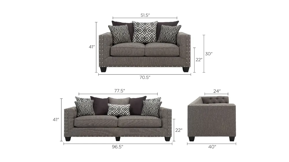 Carrington 2-pc. Sofa & Loveseat Set Dimensions