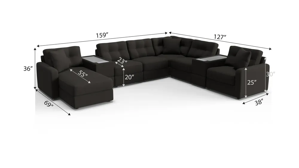 ModularOne 8-pc. Sectional w/Two Power Consoles Dimensions
