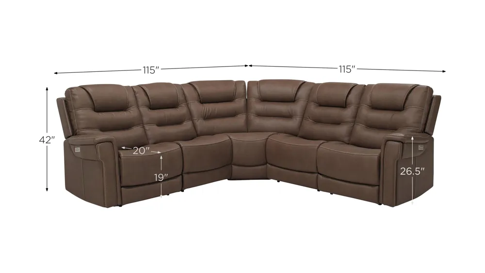 Danbury 5-pc. Power Sectional w/ Power Headrest and Lumbar Support Dimensions