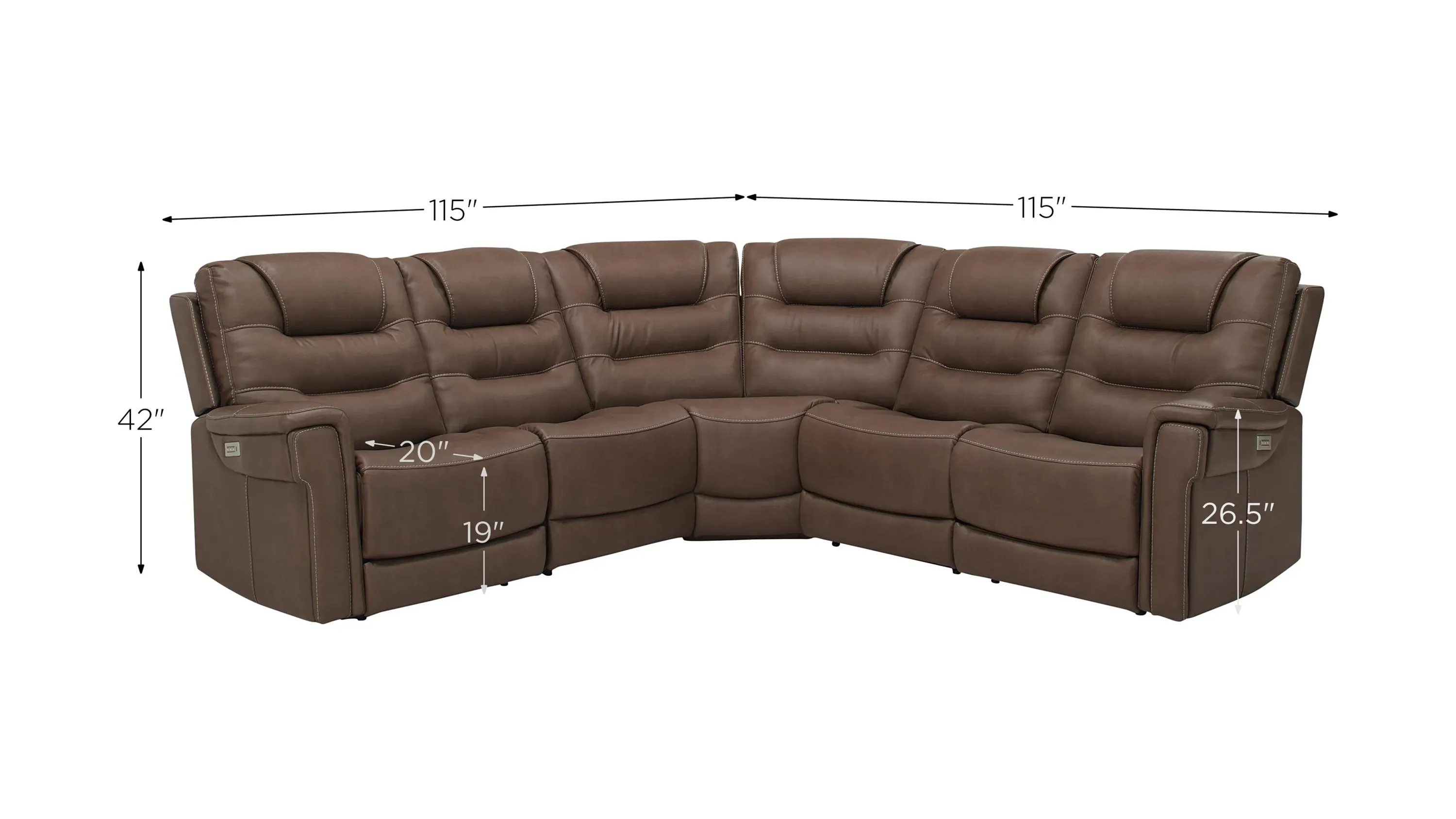 Dante Schön 28サイズ Danbury 5-pc. Power Sectional w/ Power Headrest and Lumbar Support