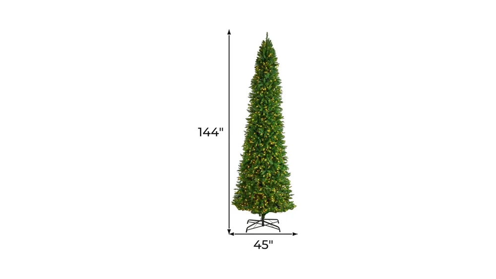 12' Slim Green Mountain Pine Artificial Christmas Tree with Clear LED Lights Dimensions