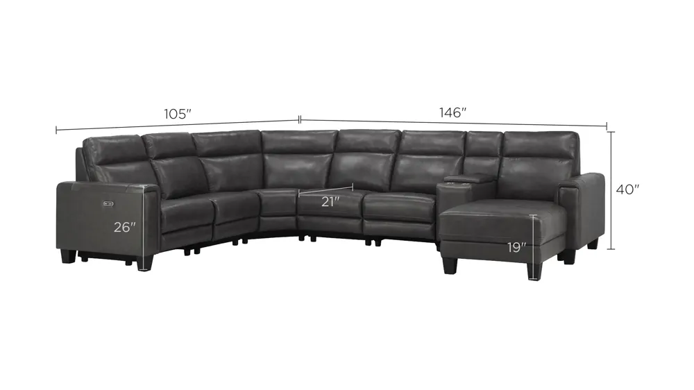 Ace 7-pc. Power Sectional Dimensions