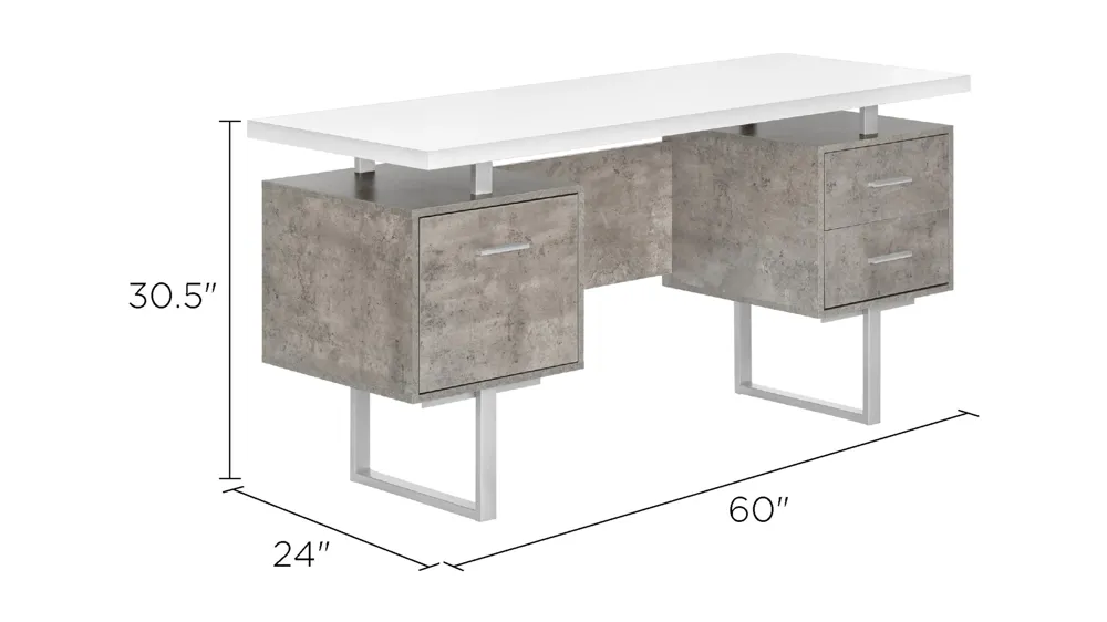 Grover Computer Desk with Floating Desktop Dimensions