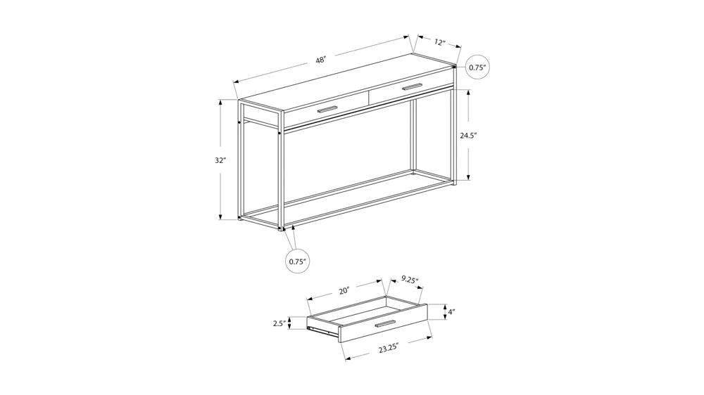 Monarch Specialties Hall Table Dimensions