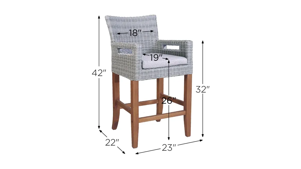 Bassey Outdoor Balcony Height Armchair - Set of 2 Dimensions