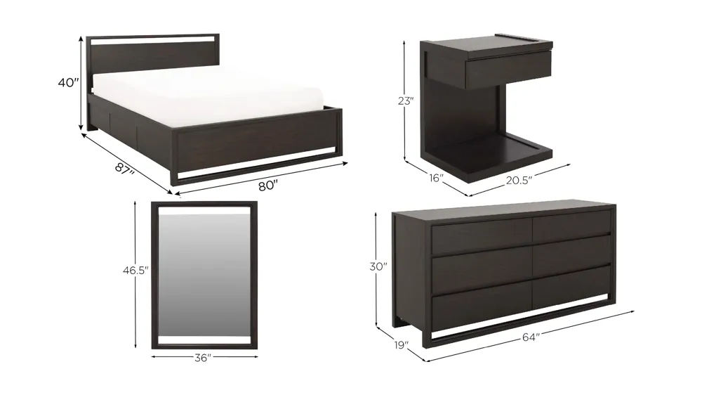Aversa 4-pc. Bedroom Set w/ 1-Sided Storage Bed and 1-Drawer Nightstand Dimensions