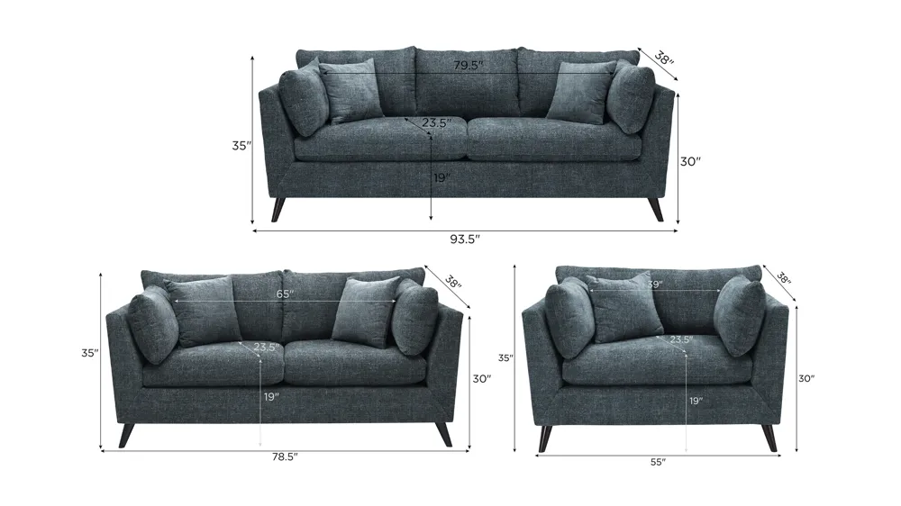 Caruso Living Room Set Dimensions
