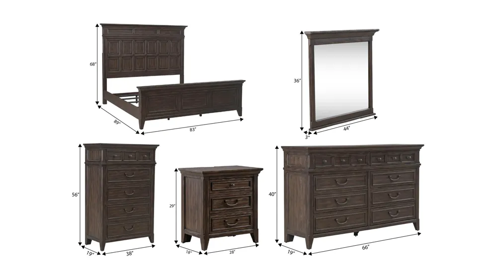 Paradise Valley 5-pc. Bedroom Set Dimensions