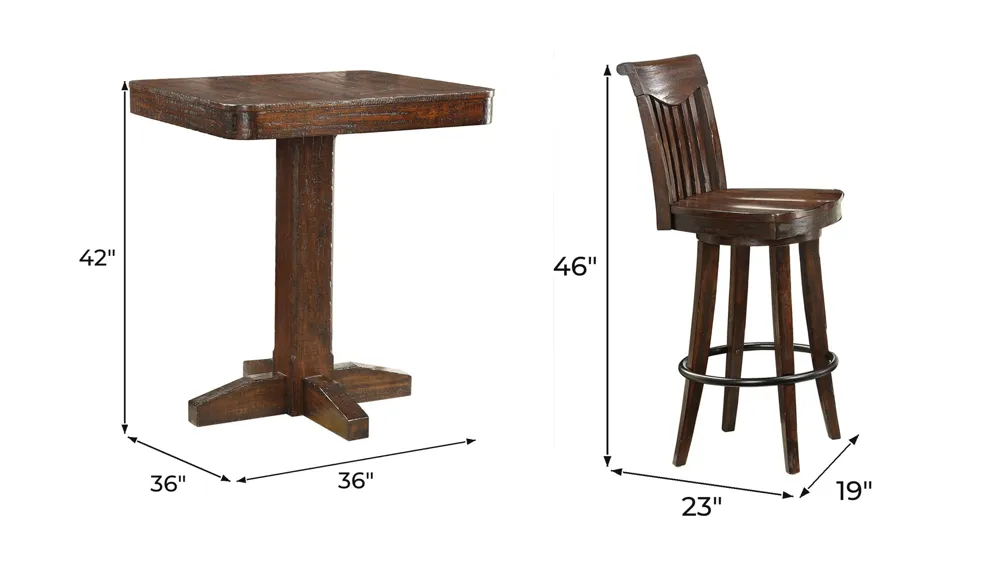 Gettysburg 5-pc. Bar-Height Dining Set Dimensions