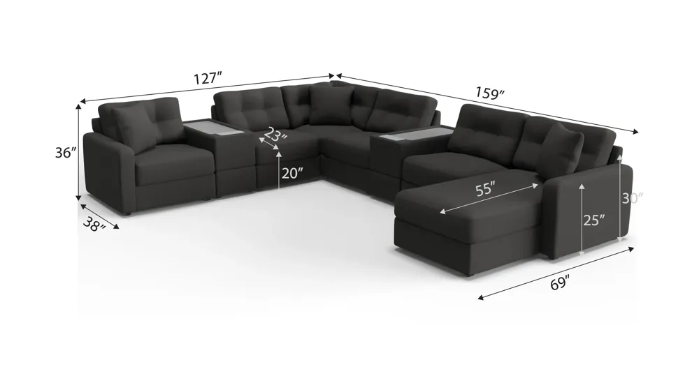 ModularOne 8-pc. Sectional w/Two Power Consoles Dimensions