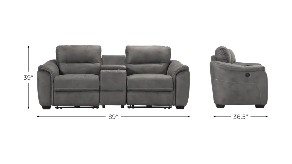 Rockland Microfiber 3-pc. Power Console Loveseat Dimensions