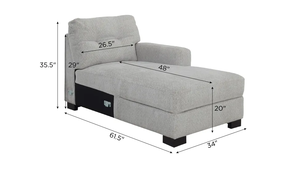 Pierce Right Arm Facing Chaise Dimensions