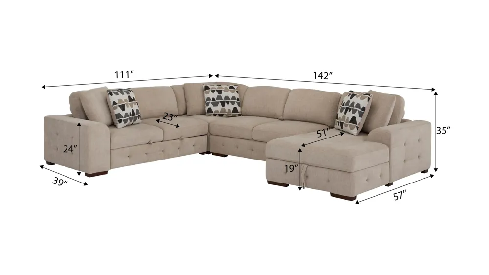 Dolman 4 pc. Sectional with Pop-Up Sleeper Dimensions