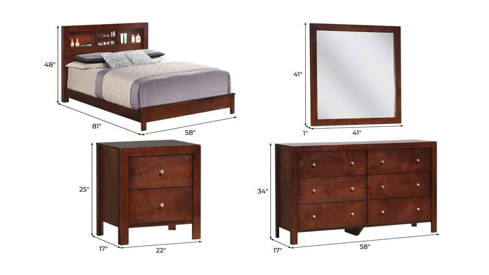 Burlington 4-pc. Storage Bedroom Set Dimensions