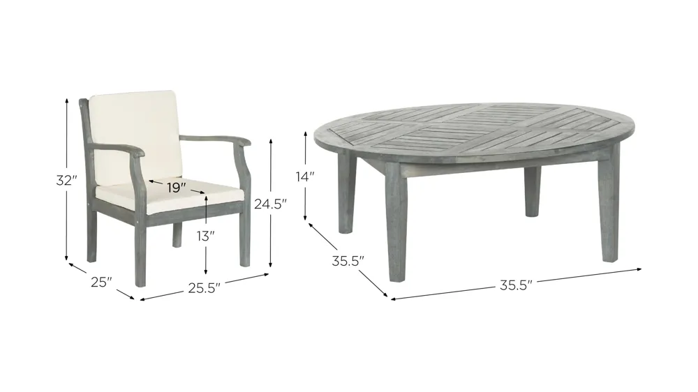 Mattia 5-pc. Patio Set Dimensions