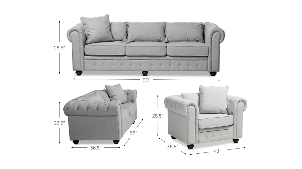 Alaise 3-pc Living Room Set Dimensions